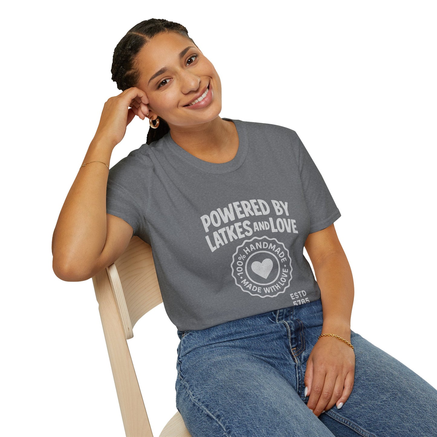 Powered by Latkes and Love - Unisex soft T-shirt, Perfect Gift for Friends