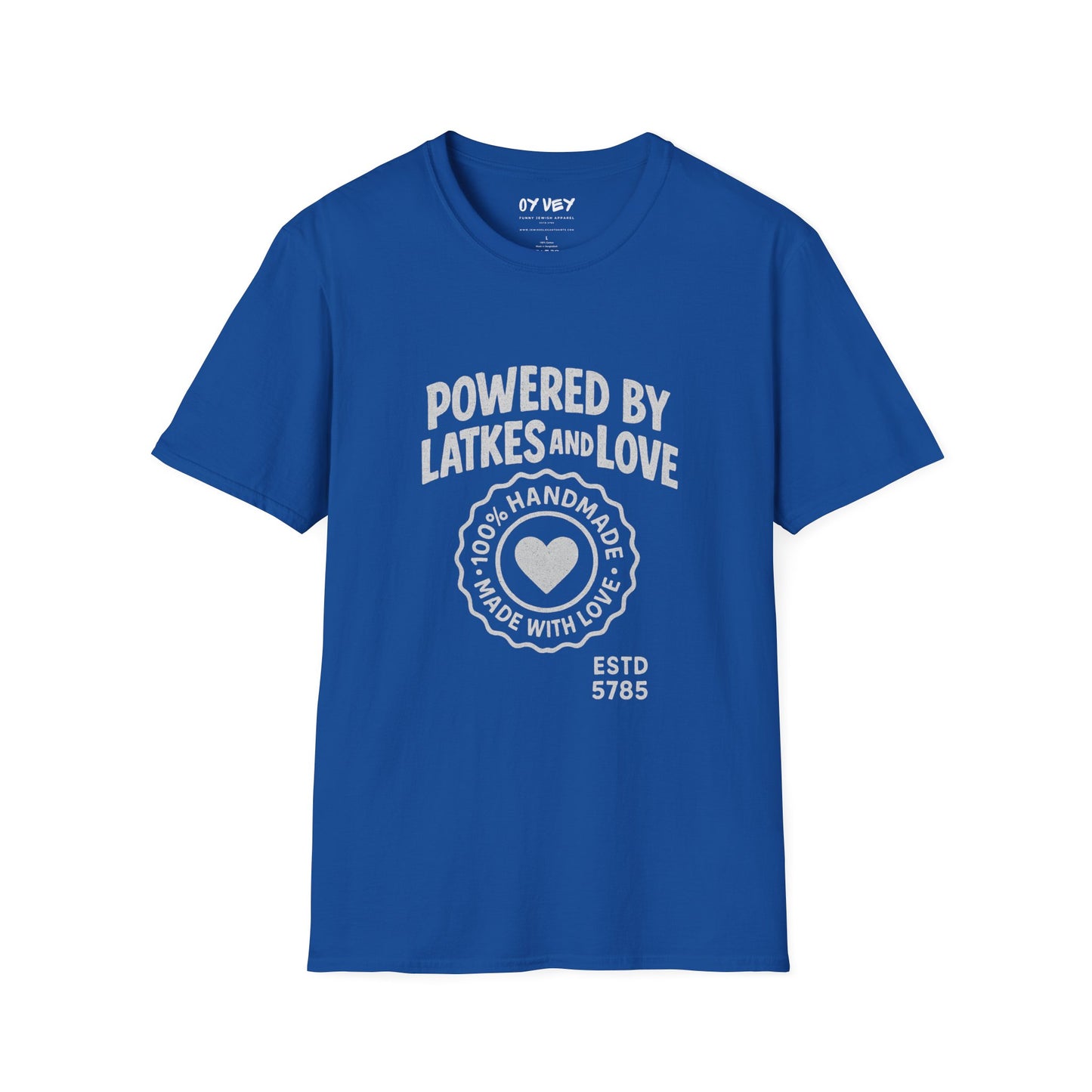 Powered by Latkes and Love - Unisex soft T-shirt, Perfect Gift for Friends