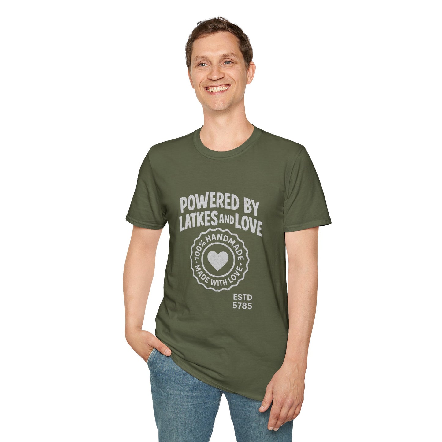 Powered by Latkes and Love - Unisex soft T-shirt, Perfect Gift for Friends