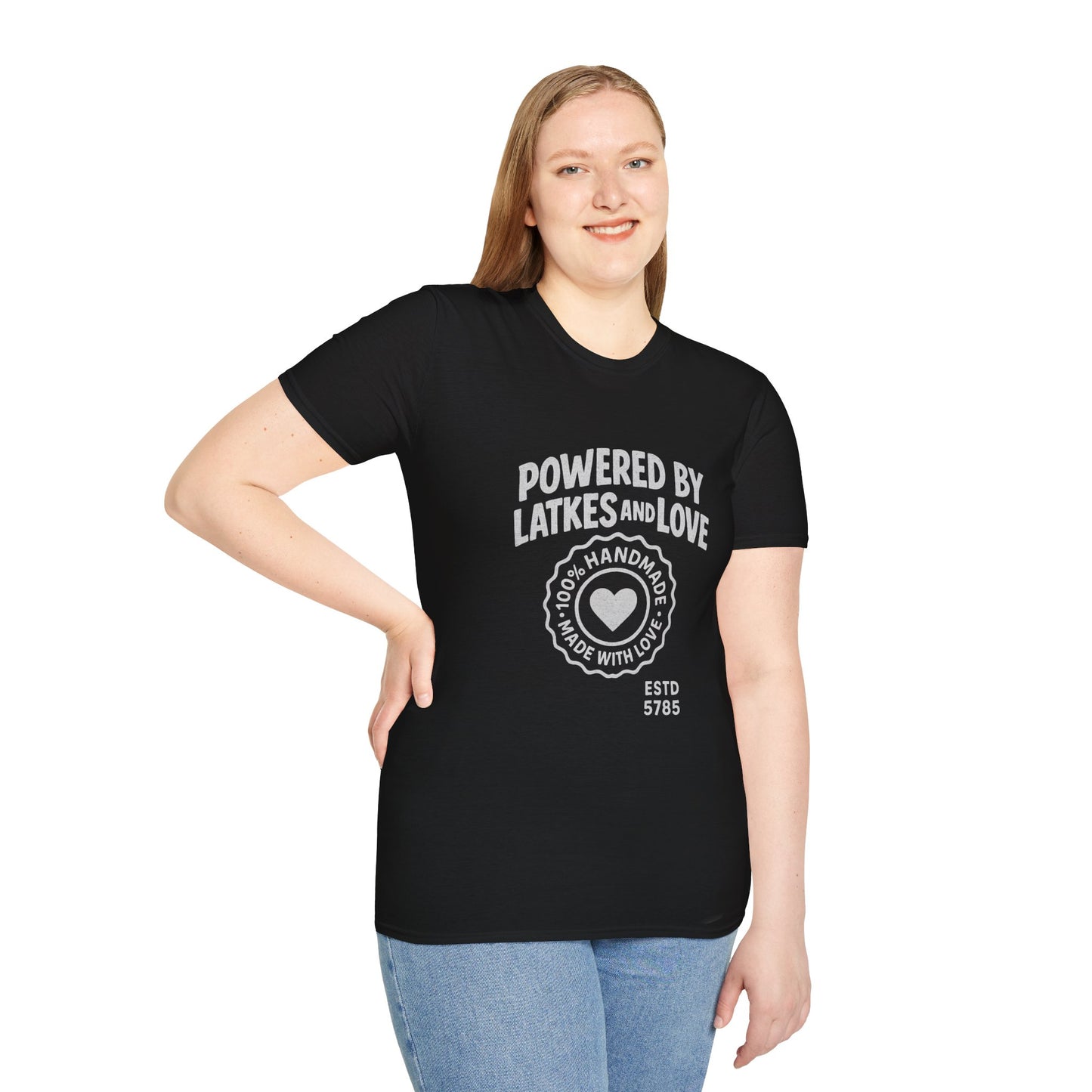 Powered by Latkes and Love - Unisex soft T-shirt, Perfect Gift for Friends