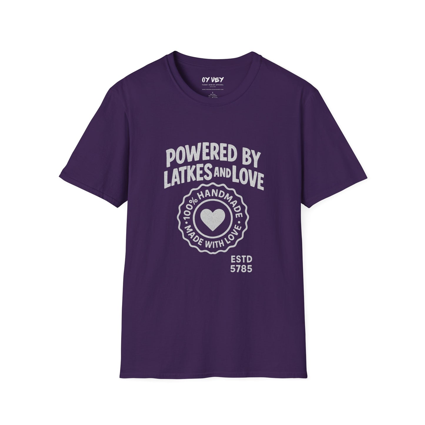 Powered by Latkes and Love - Unisex soft T-shirt, Perfect Gift for Friends