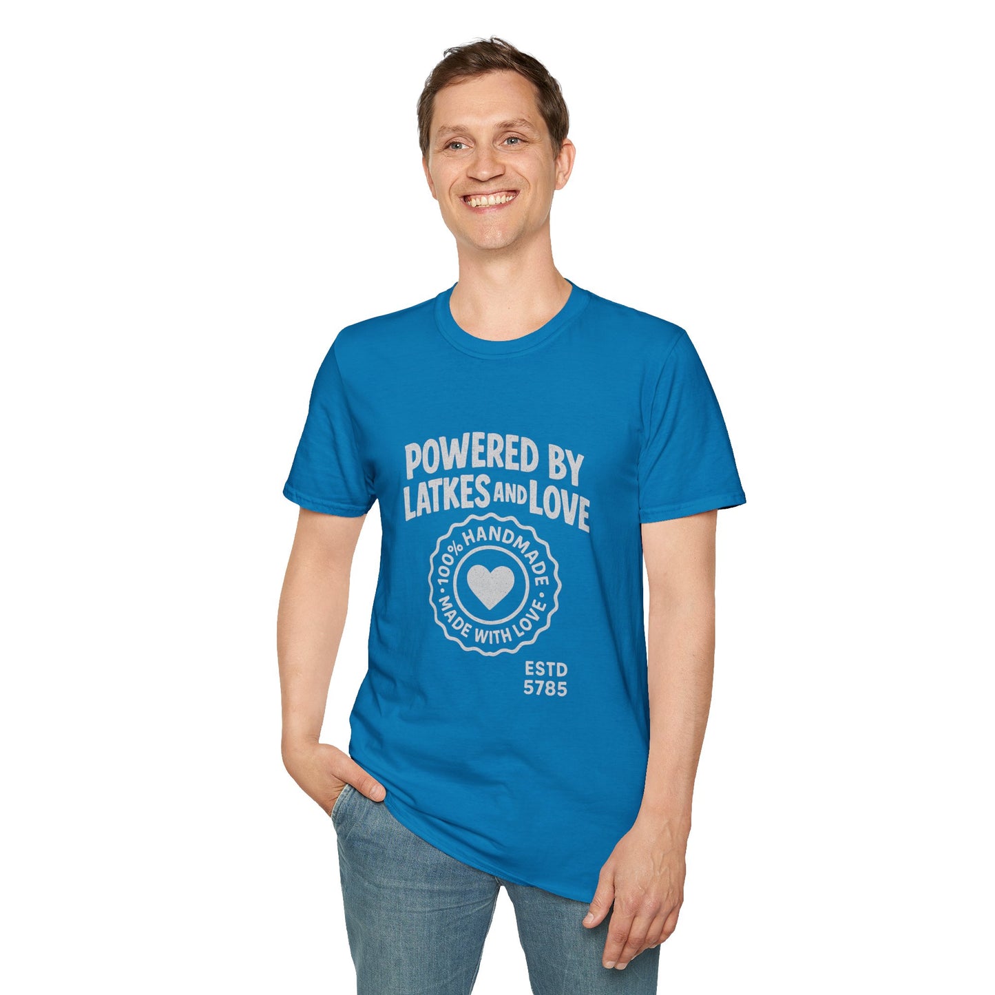 Powered by Latkes and Love - Unisex soft T-shirt, Perfect Gift for Friends