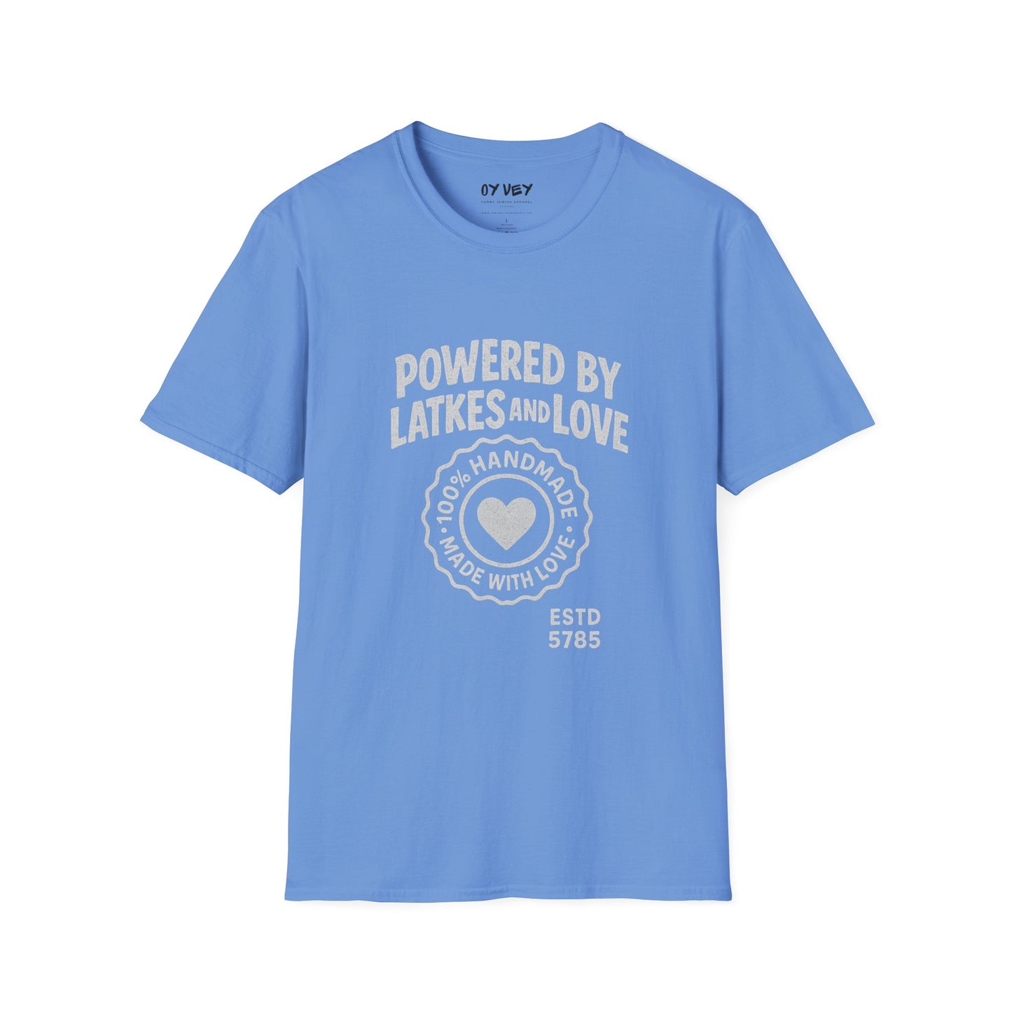 Powered by Latkes and Love - Unisex soft T-shirt, Perfect Gift for Friends