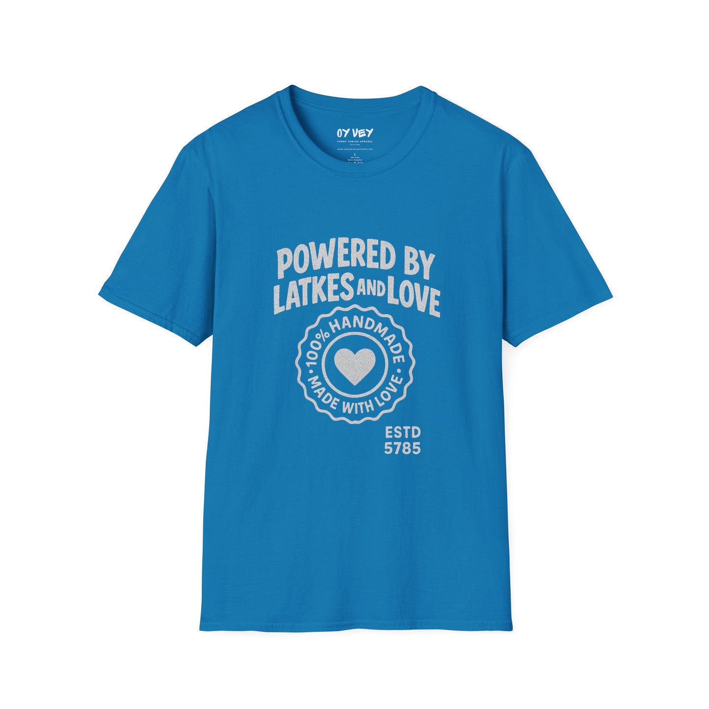 Powered by Latkes and Love - Unisex soft T-shirt, Perfect Gift for Friends