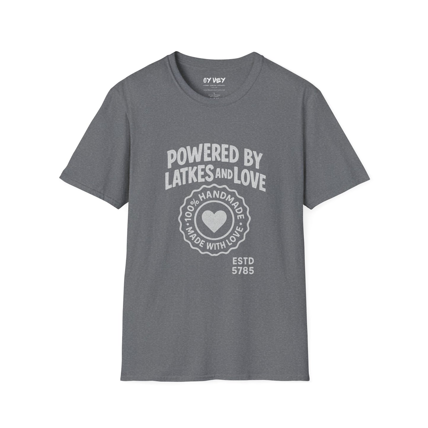 Powered by Latkes and Love - Unisex soft T-shirt, Perfect Gift for Friends
