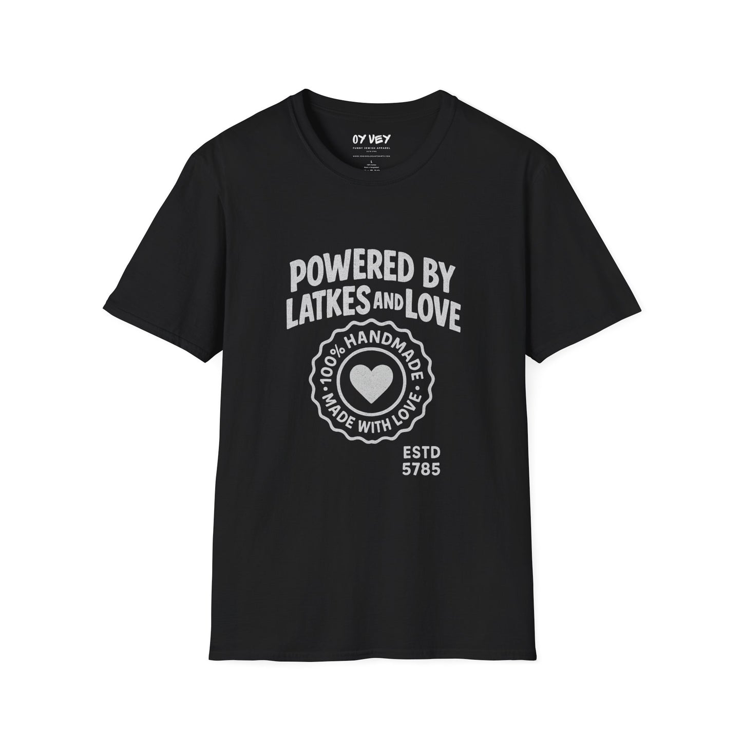 Powered by Latkes and Love - Unisex soft T-shirt, Perfect Gift for Friends