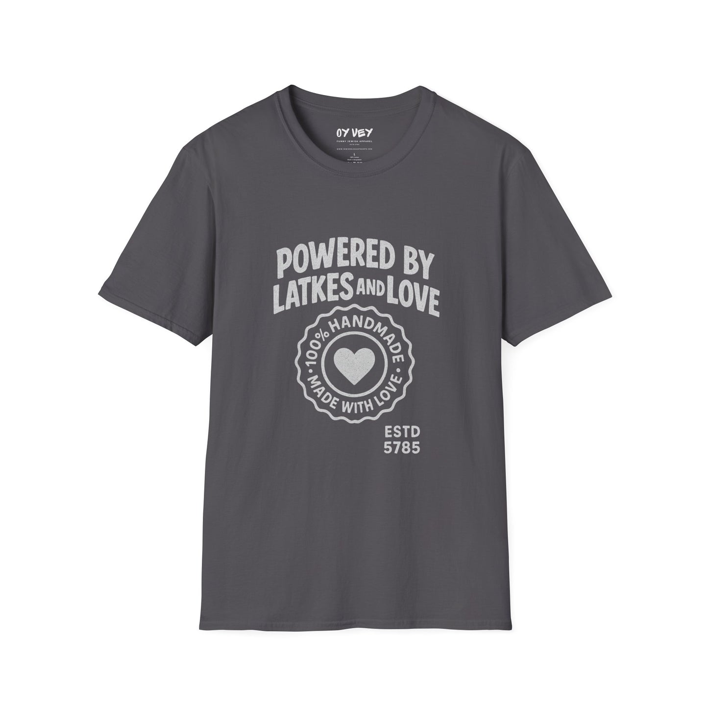 Powered by Latkes and Love - Unisex soft T-shirt, Perfect Gift for Friends