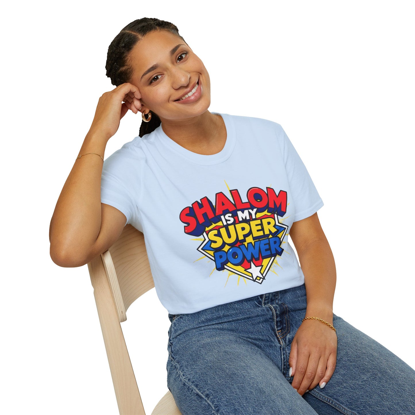 Shalom is my Superpower - Unisex soft T-shirt, Perfect Gift for Purim