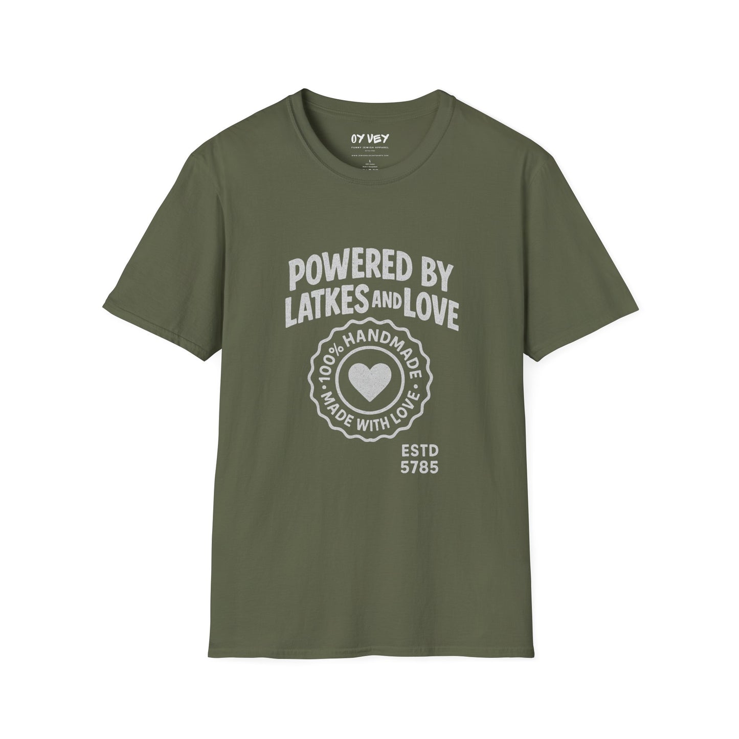 Powered by Latkes and Love - Unisex soft T-shirt, Perfect Gift for Friends