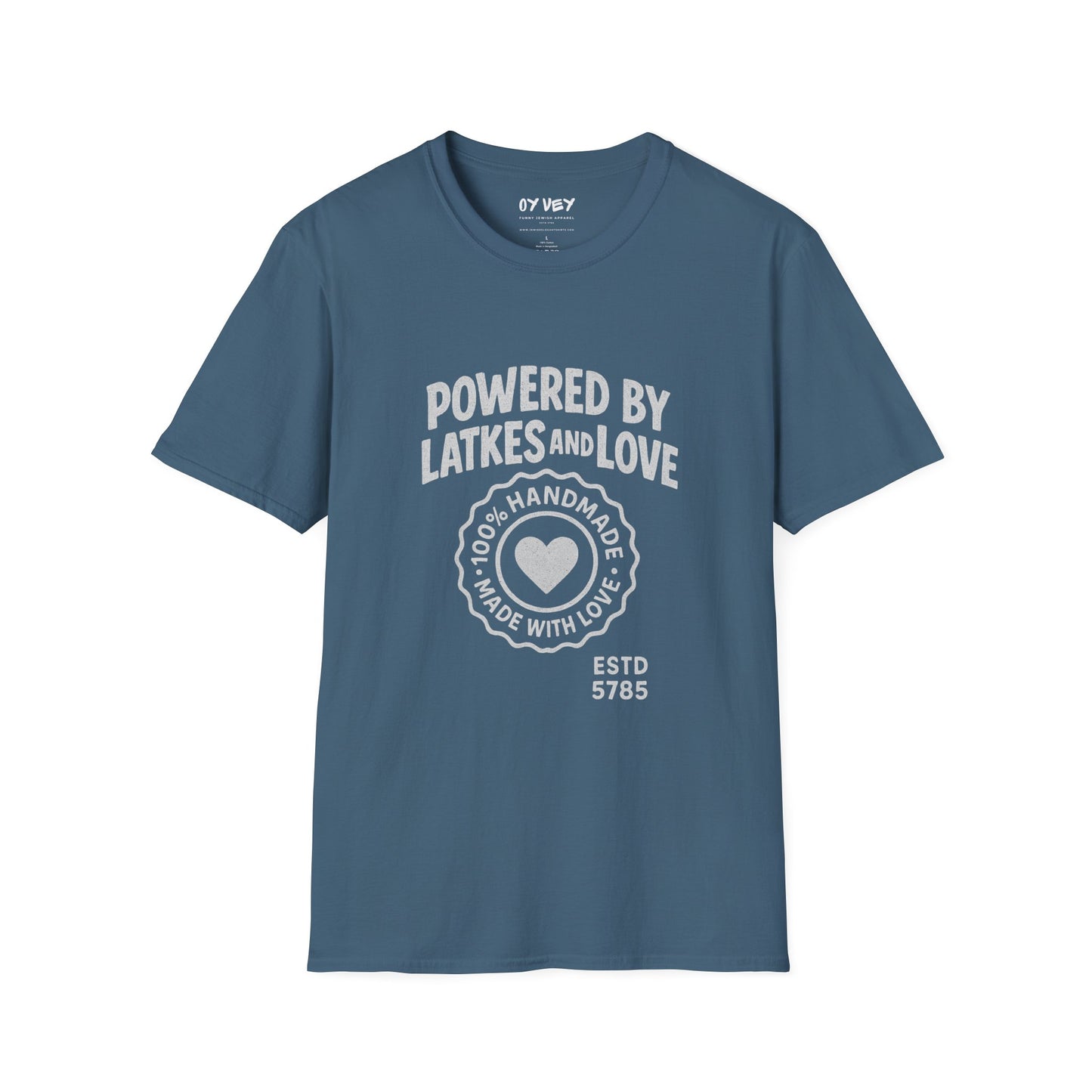 Powered by Latkes and Love - Unisex soft T-shirt, Perfect Gift for Friends