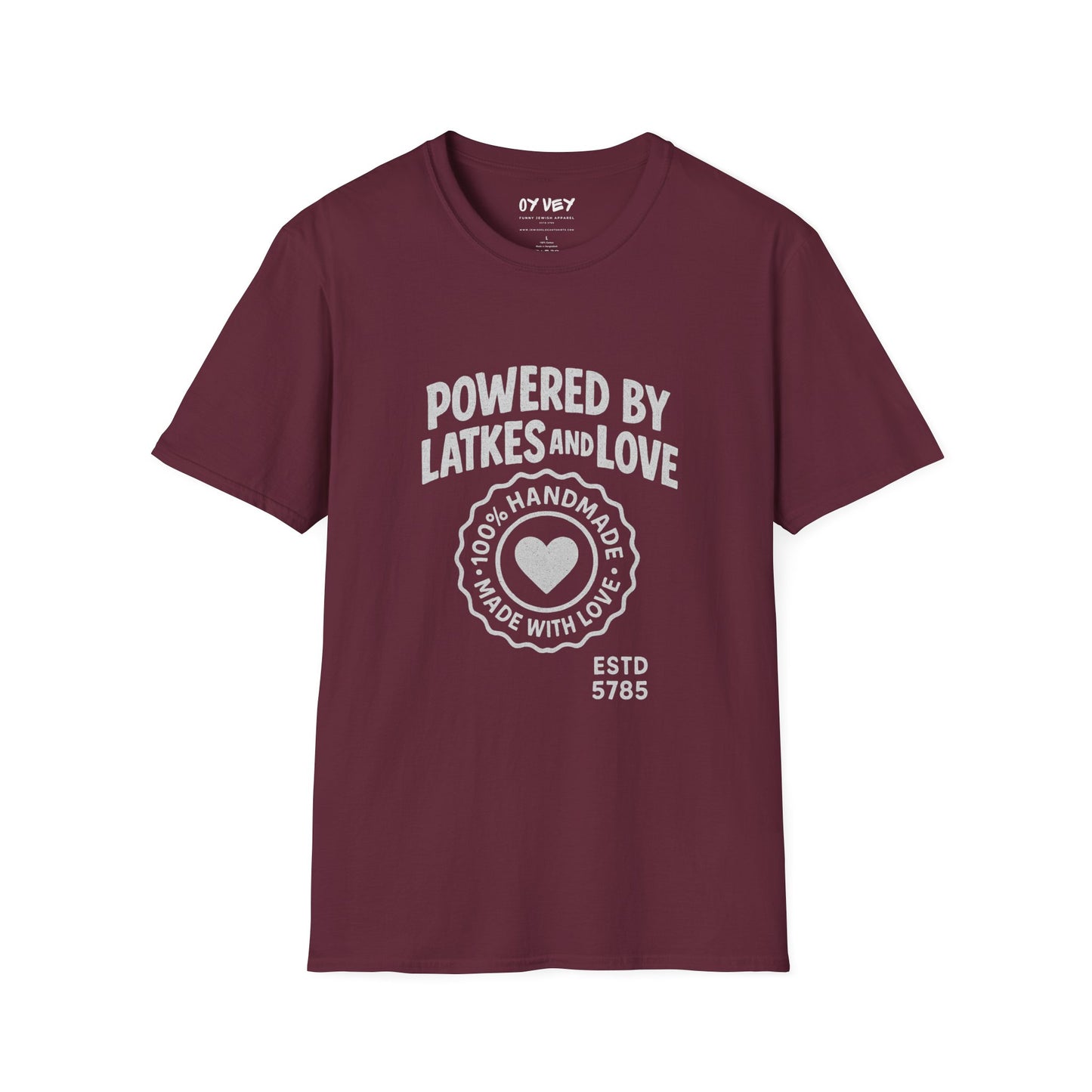 Powered by Latkes and Love - Unisex soft T-shirt, Perfect Gift for Friends