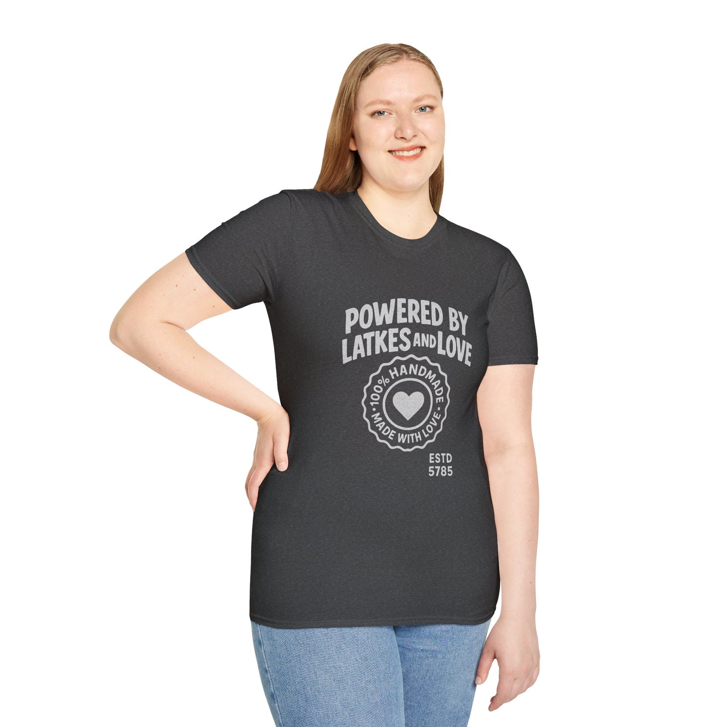 Powered by Latkes and Love - Unisex soft T-shirt, Perfect Gift for Friends