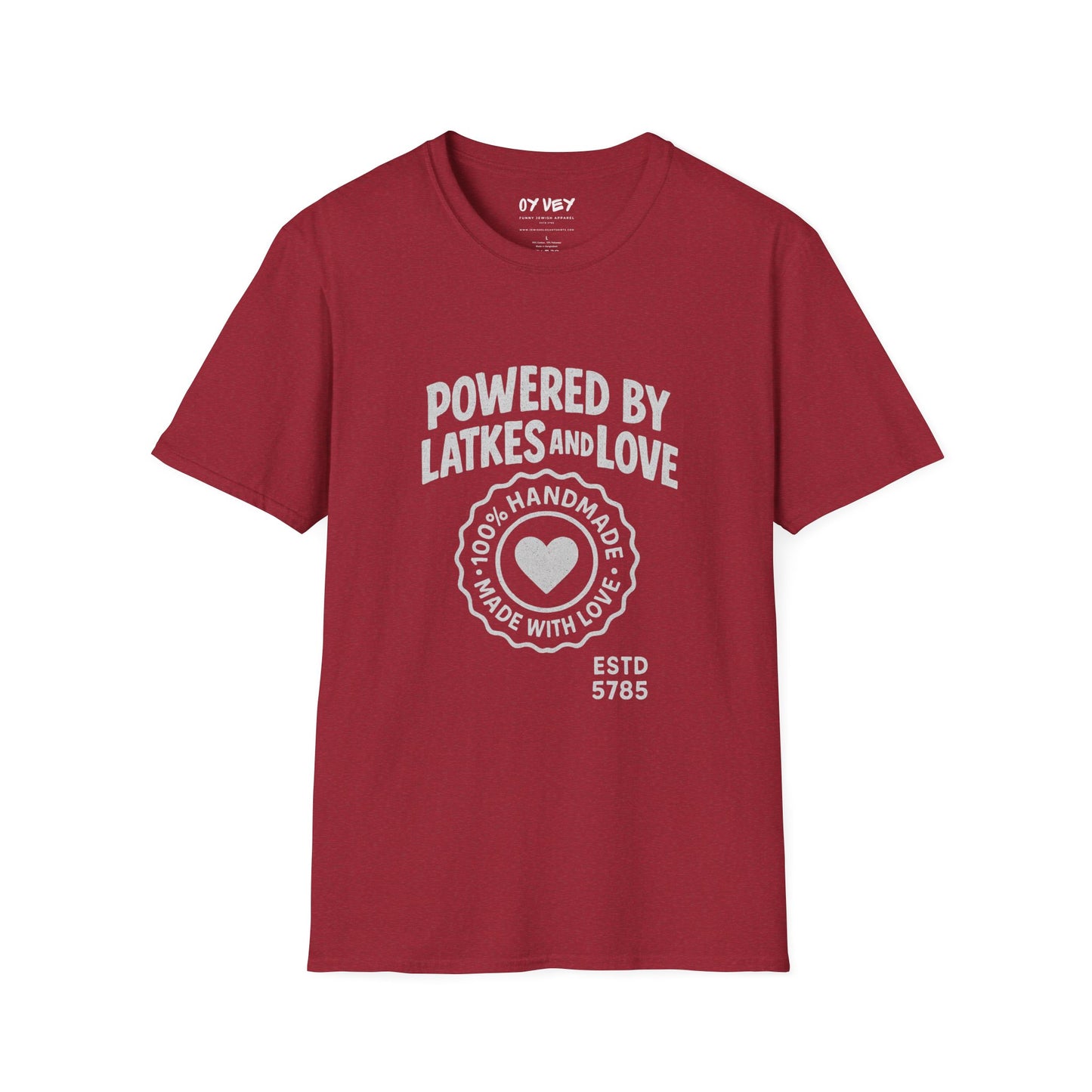 Powered by Latkes and Love - Unisex soft T-shirt, Perfect Gift for Friends