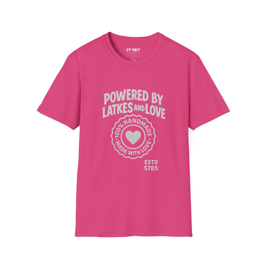 Powered by Latkes and Love - Unisex soft T-shirt, Perfect Gift for Friends